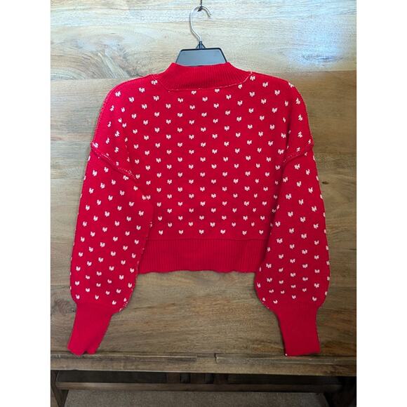 Free People Cropped Sweater Women's XS Red Easy Street Pattern Long Sleeve NWT - Picture 2 of 4